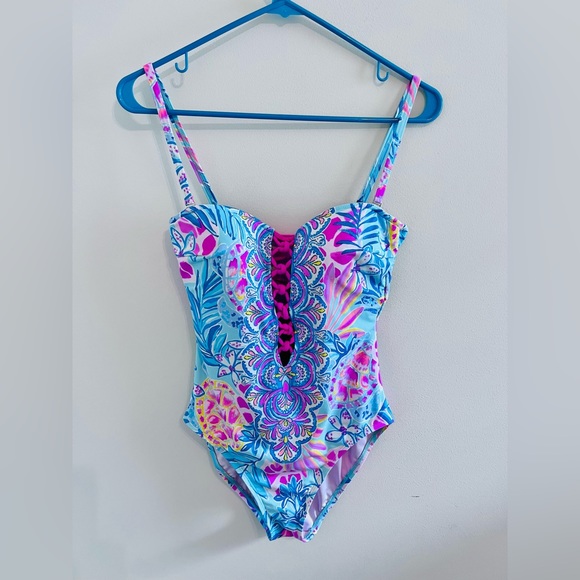 Lilly Pulitzer Jules Lattice One Piece Swimsuit Rainforest Retreat 6 - Picture 3 of 4